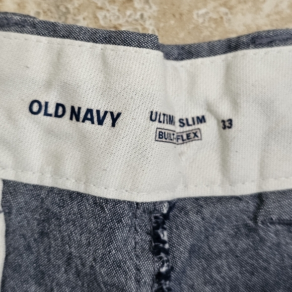 Old Navy Flat Front 8" Shorts Size 33 Blue Textured 5 Pockets Ultimate Slim - Picture 4 of 6